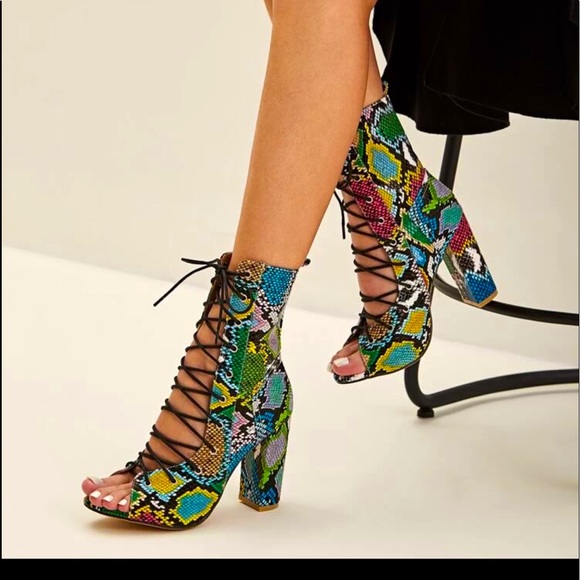 Snakeskin laceup booties❤️🔥💕 - Picture 1 of 4